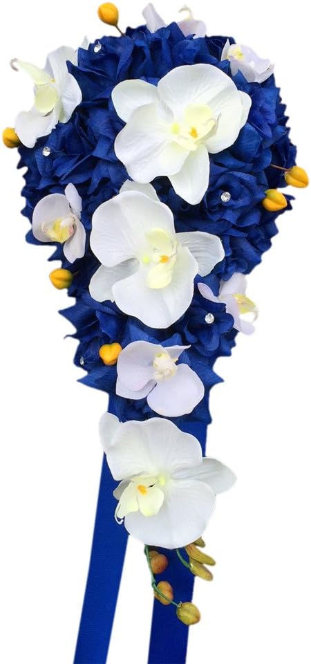 Angel IsabellaCascade Bouquet:Royal Blue with Cream Orchid