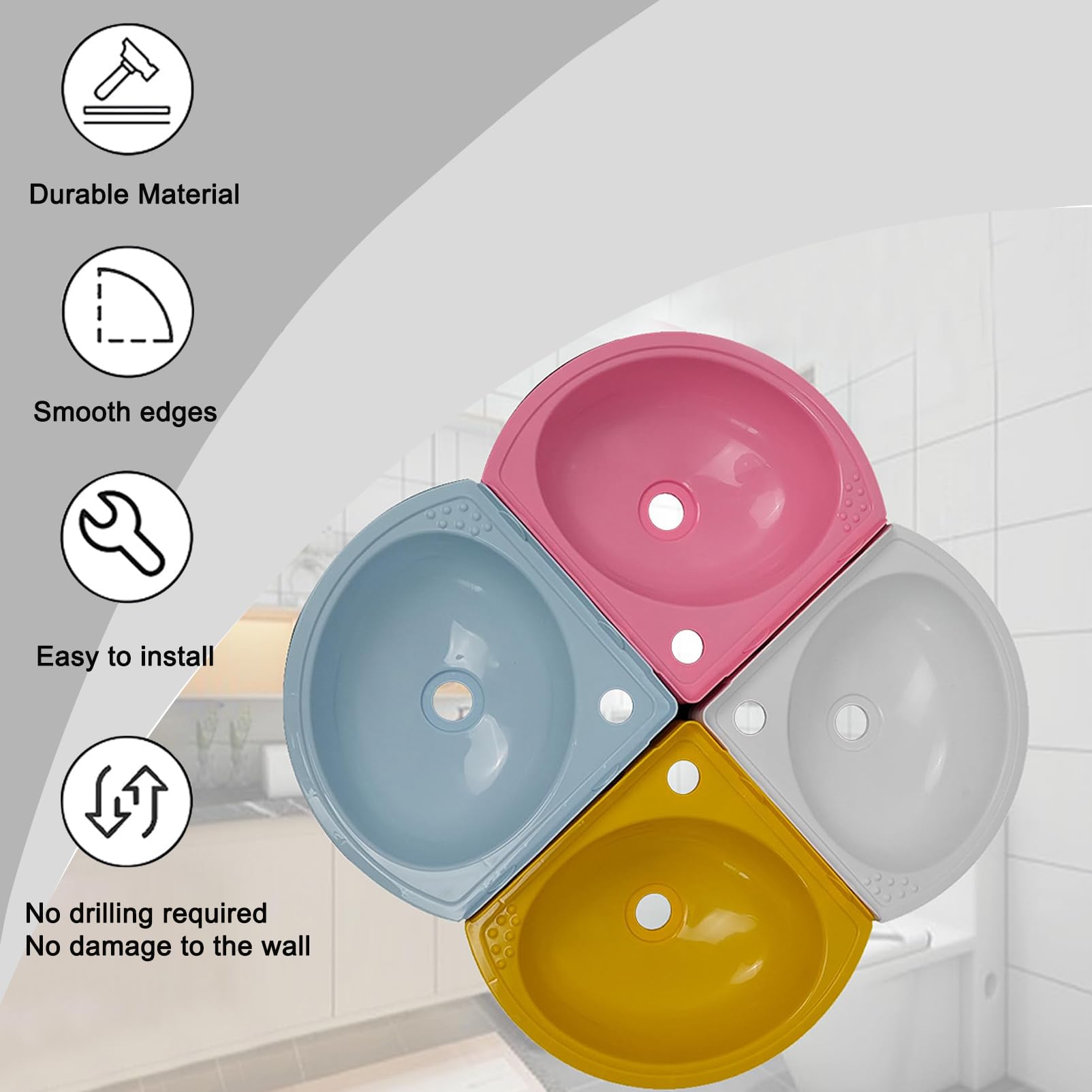 Lavabos de Montaje en Pared Fregadero de Plástico de Esquina Pequeña | Moderno Fregadero para Baños,Lavabo de plástico para lavar a mano, Lavabo Individual para caravana