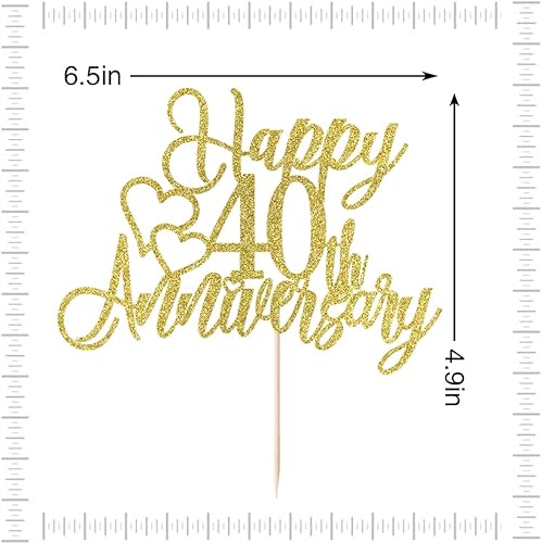 Miniatura 2 de Decoración para pastel de 40 aniversario, decoración de aniversario de boda y cumpleaños número 40, purpurina dorada