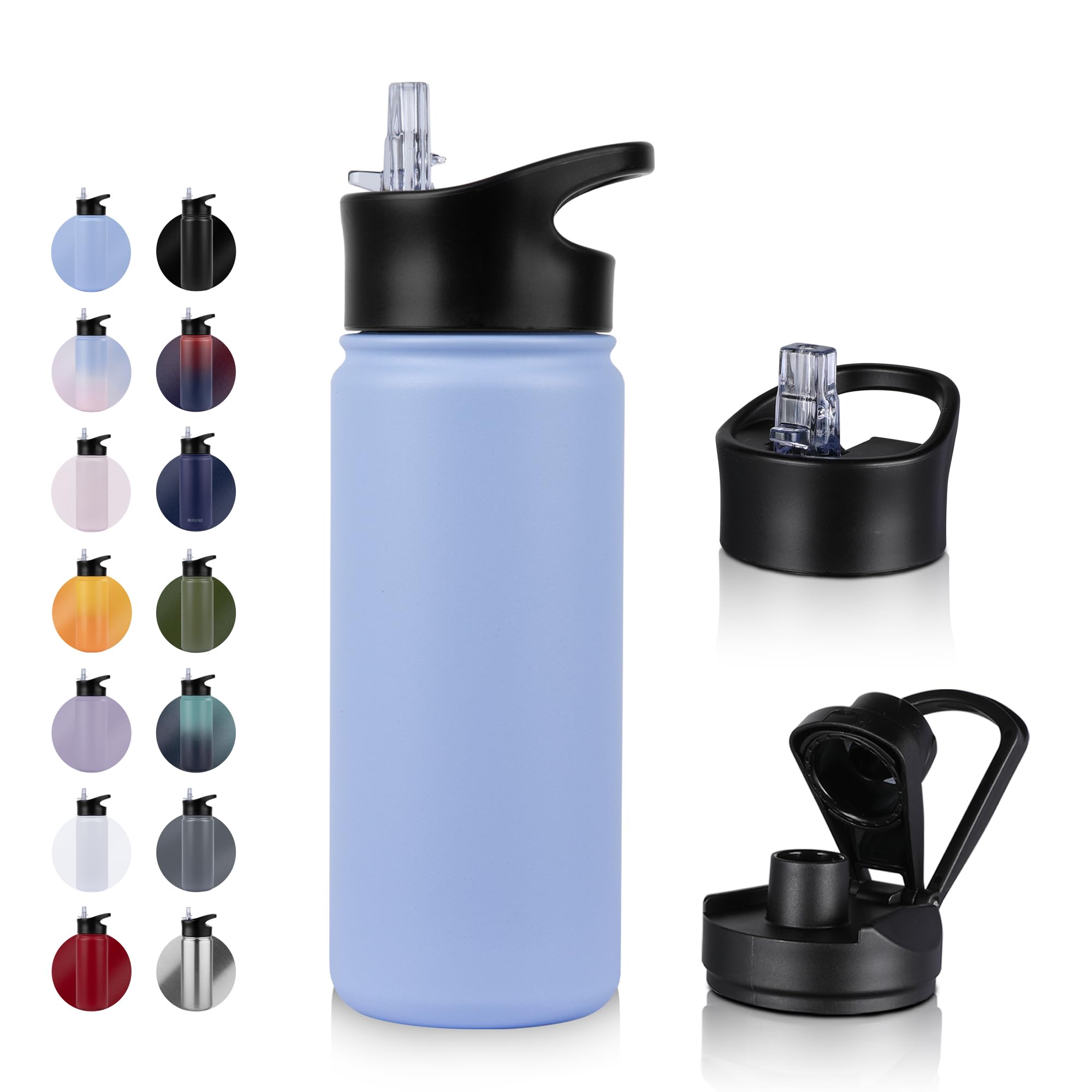 UMBFUN Insulated Water Bottle, 500ml 2 Lids (Straw Lid and Spout Lid)