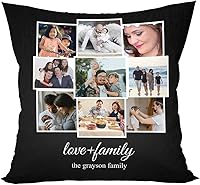 Vista 1 de Love and Family Collage - Almohada personalizada para pareja. Almohada de fotos personalizada con texto para cumpleaños, aniversario y Navidad.