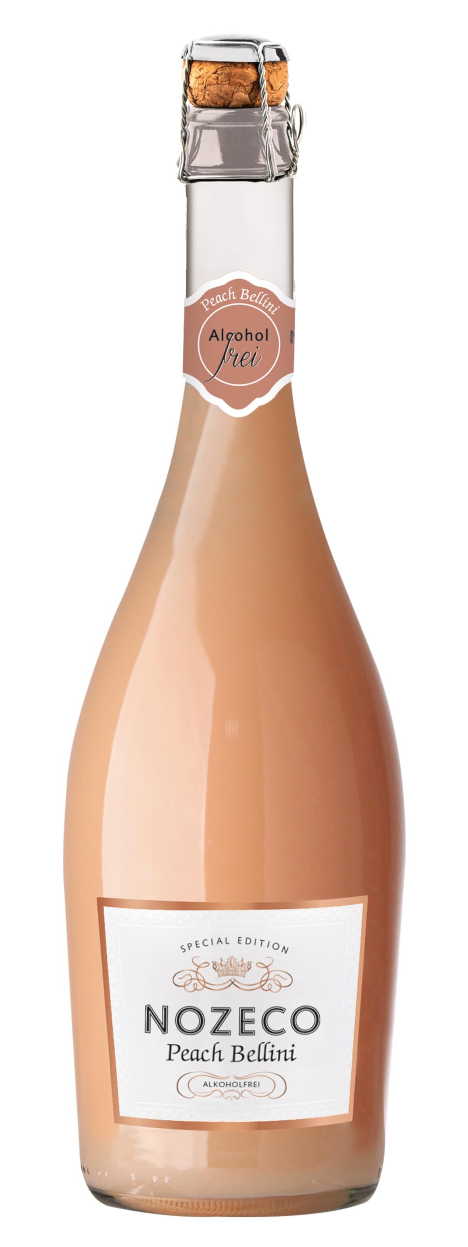 Nozeco Peach Bellini - Cocktail Sans Alcool prêt à boire à base de vin désalcoolisé aux arômes naturels de pêche - Vegan (6 x 0.75 l), 4500.0 millilitre, 4.5 liters