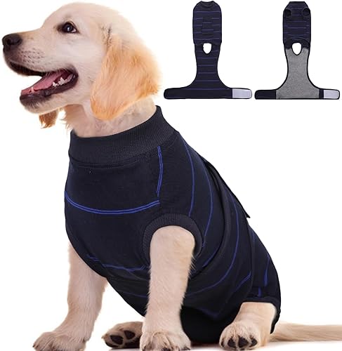 Miniatura 89 de Kuoser Traje de recuperación para perros después de la cirugía, traje de cirugía para perros hembra, esterilización masculina, mameluco para perros
