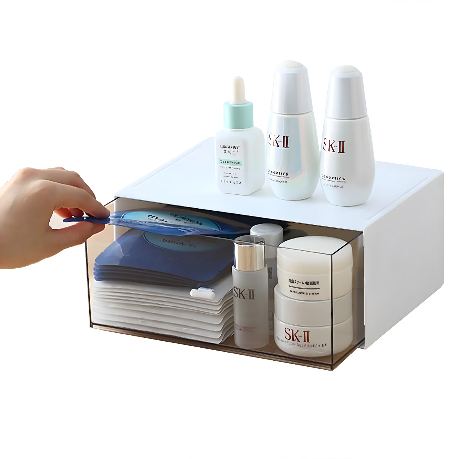 Osteed 1 Deep Layer & 1 Drawer, White Desktop Stackable Storage - 1 Deep Drawer White Plastic Stationery Drawer Organiser, Makeup Desk Organiser