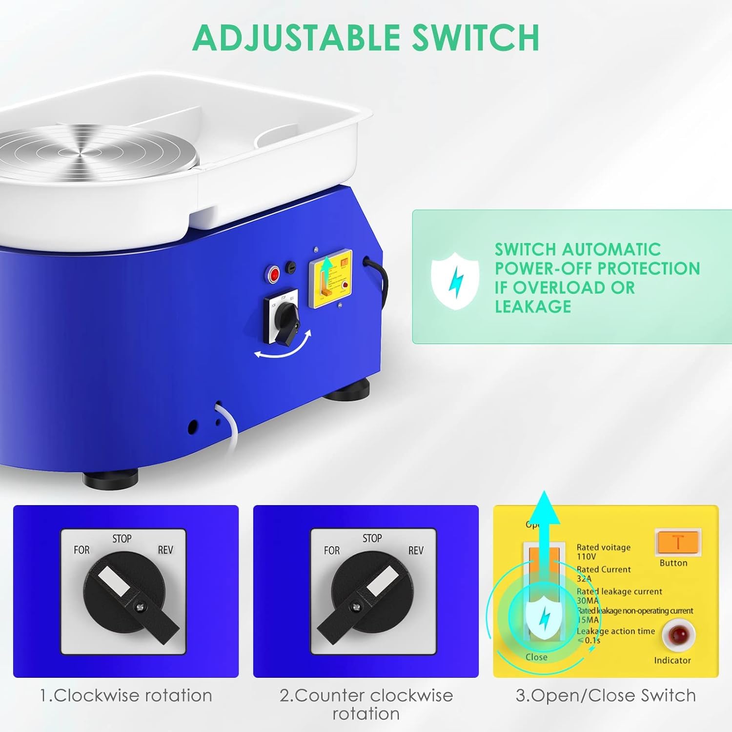 Kotsy Töpferscheibe Elektrisch Groß 350W,Töpferscheibe Elektrisch Profi mit 25CM Plattenteller,Trehscheibe Töpfern mit Töpferwerkzeugen, für Erwachsene,DIY,Töpferanfänger,Töpferstudio (Blau)