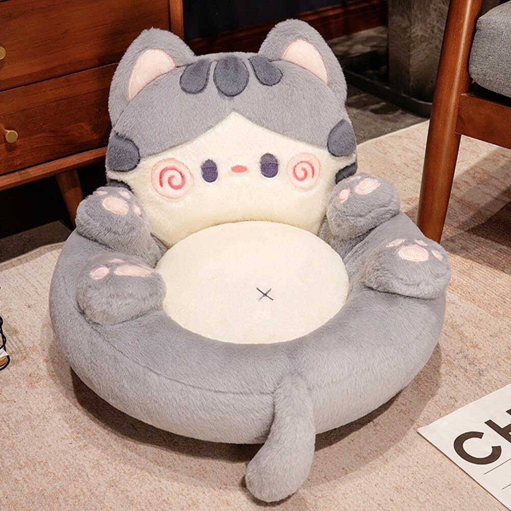 JAWSEU Coussin de Chaise Kawaii en Forme de Chat, Coussin en Peluche avec Support de Dossier Mignonne Coussins de Sol de Canapé Coussin de Siège Coussin de Canapé Doux pour Bureau Maison Tatami
