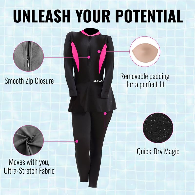Image of SLOVIC Swimming Suit for Women | One Piece Bodysuite for Women | Beachwear for Girls | Quick Dry & Stretchable Swimwear for Ladies | Swimming Dress for Swimming Pool