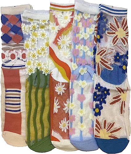 Chic Vintage Sheer Flower Ankle Socks for Summer: Delicate Thin Mesh Lace, Elastic Jacquard Glass Silk Material.