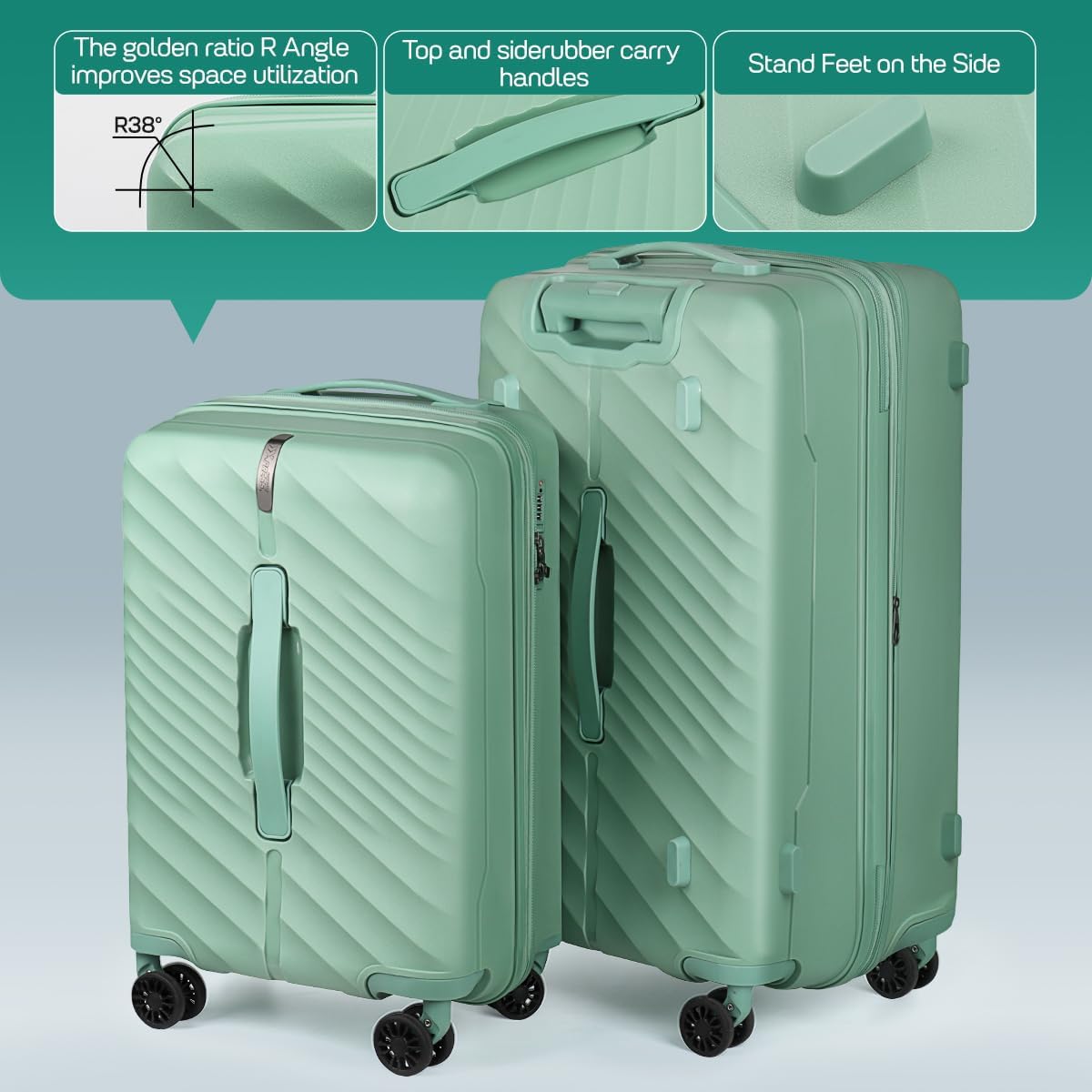 Expandable 20% Luggage -30 Inch Luggage-Suitcase PP Material with Wheels,Luggage w/TSA LOCK,Travel Luggage for Men Women,30''Green