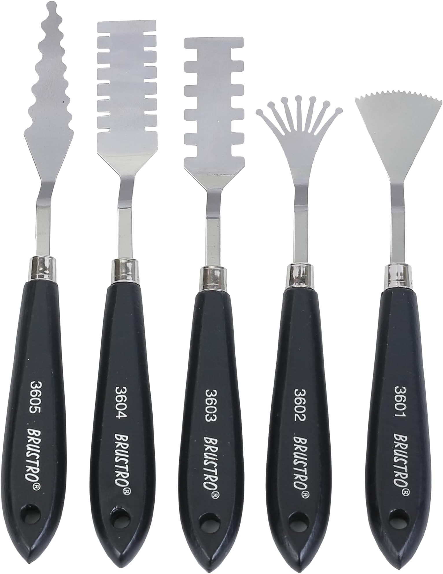 BRUSTRO Artists Special Effects Palette Painting Knives | Set of 5 | Wooden Handle, Stainless Steel Blade, Ergonomic | Ideal for Gesso, Acrylic Paint, Modeling Paste, Mixing, Spreading, Scumbling.