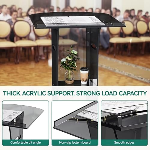 Miniatura 5 de YITAHOME Podio portátil - Atril de 47 pulgadas de alto con asa para iglesia, bodas y conferencias con superficie de lectura y estante de