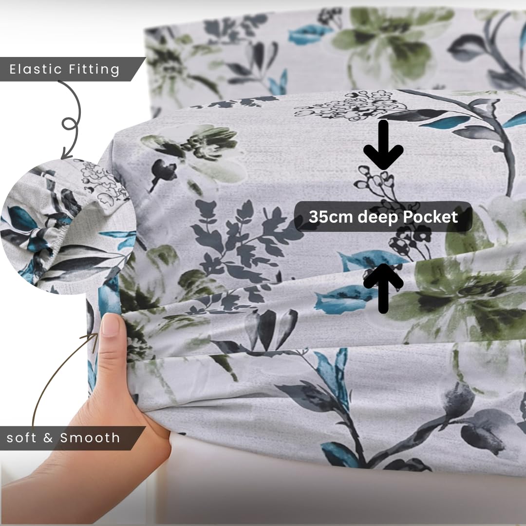 EverSoft Bedding 1PCS Floral Fitted Sheet Small Double Size Extra Deep 35cm Pocket 4ft Soft Breathable Printed Mattress Cover - Image 3