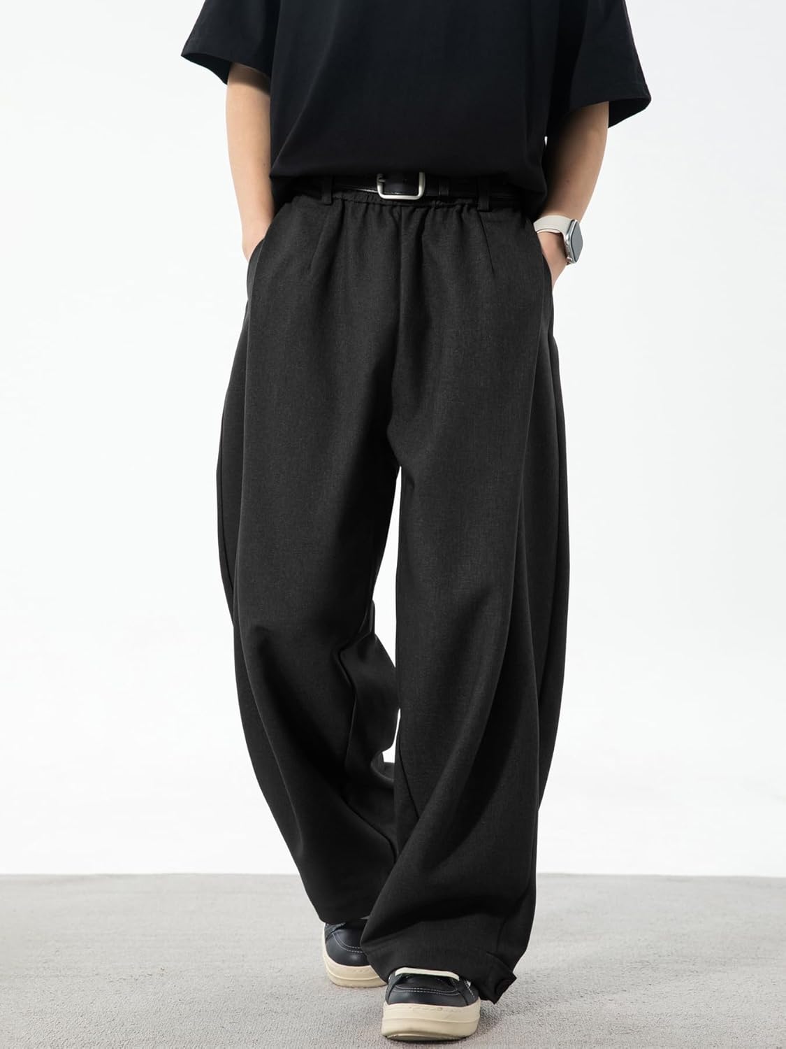 Mens Pleated Wide Leg Old Money Baggy Pants Casual Zipper Fly Pants Elastic Waist Loose Fit Fall Long Trousers with Pockets - Image 6