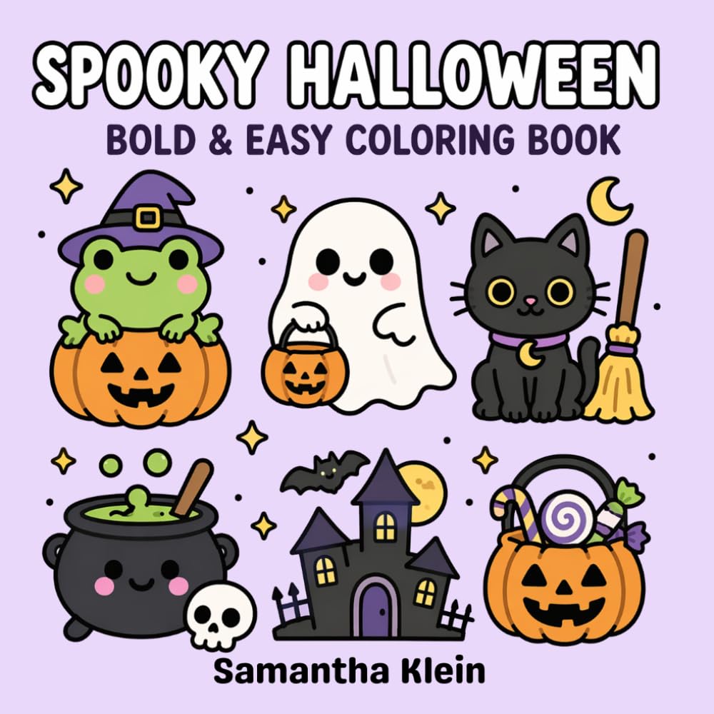 Spooky Halloween: Cute Hygge-Inspired Cozy Bold & Easy Coloring Book for Kids and Adults (Halloween Coloring Books)
