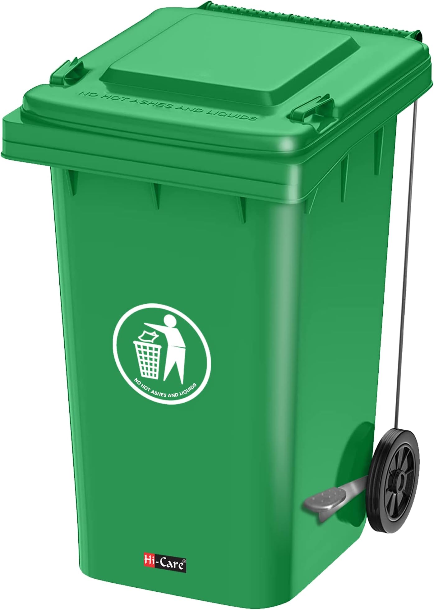 Hi-Care Plastic Garbage Bin 240 Litre with wheel and pedal - Heavy Duty Kitchen DustBin Outdoor Recycle Trash Can Large Industrial Waste bin Trash bin (Green)