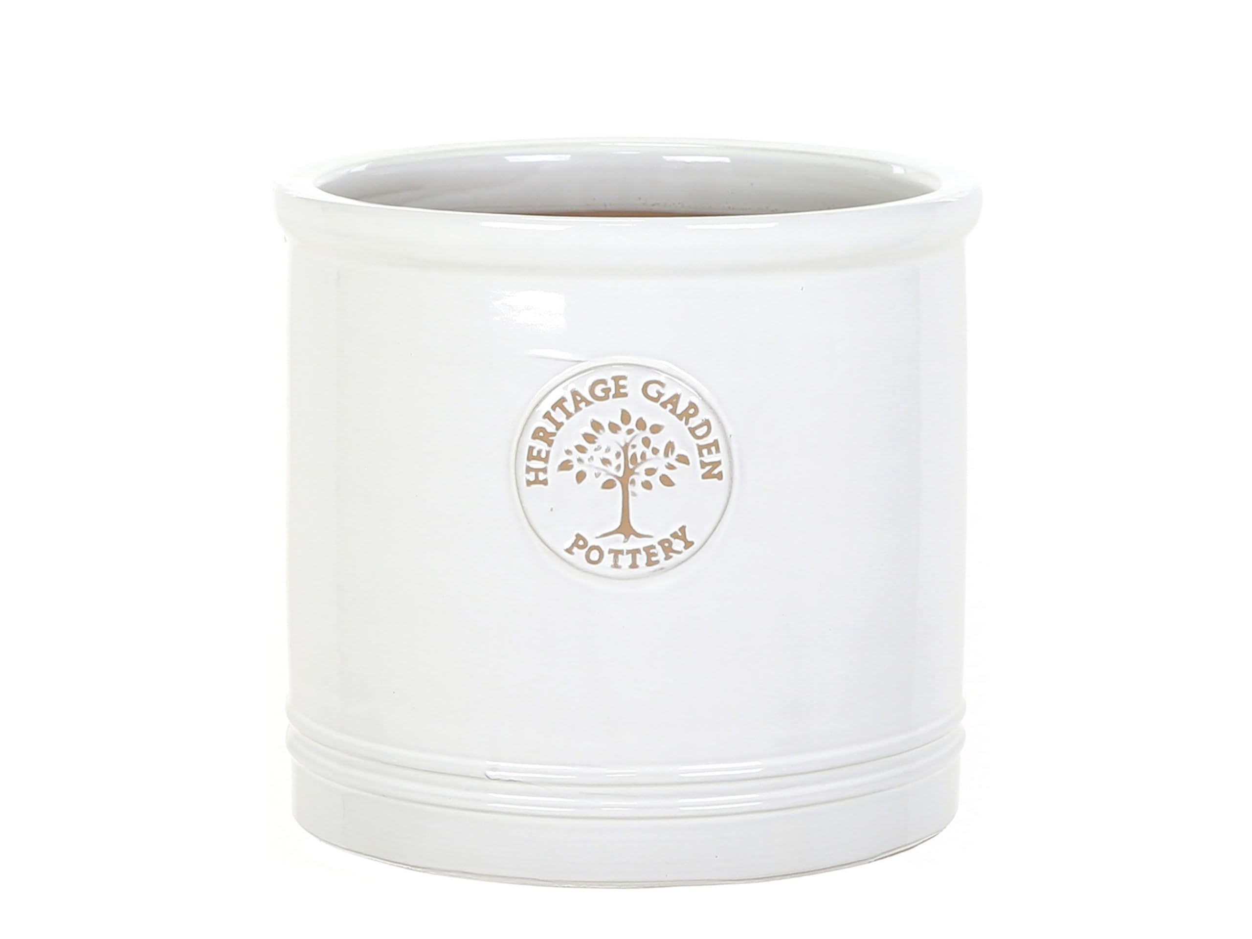 Medium 24cm White Heritage Cylinder Garden Ceramic Planter Plant Flower Pot - Frost Proof