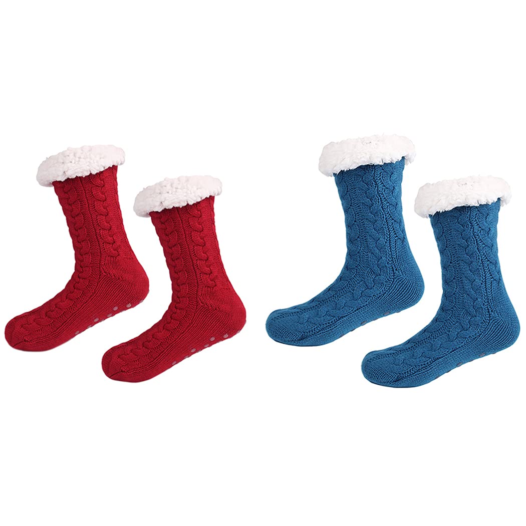 Licogel Slipper Socks Thick Fluffy 2 Pairs Nonslip Lounge Cozy Winter Socks Warm Socks with Grip for Women Elastic Stretchy Fuzzy Knit Home Indoor