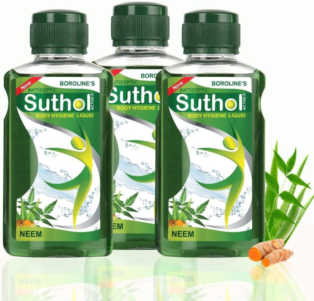 Suthol Boroline's Active Neem Drops 200 Ml X 3, Stops Skin Irritations, Prickly Heat, Itching, Rashes In Prickly Heat, Neem, Turmeric (Pack Of 3)