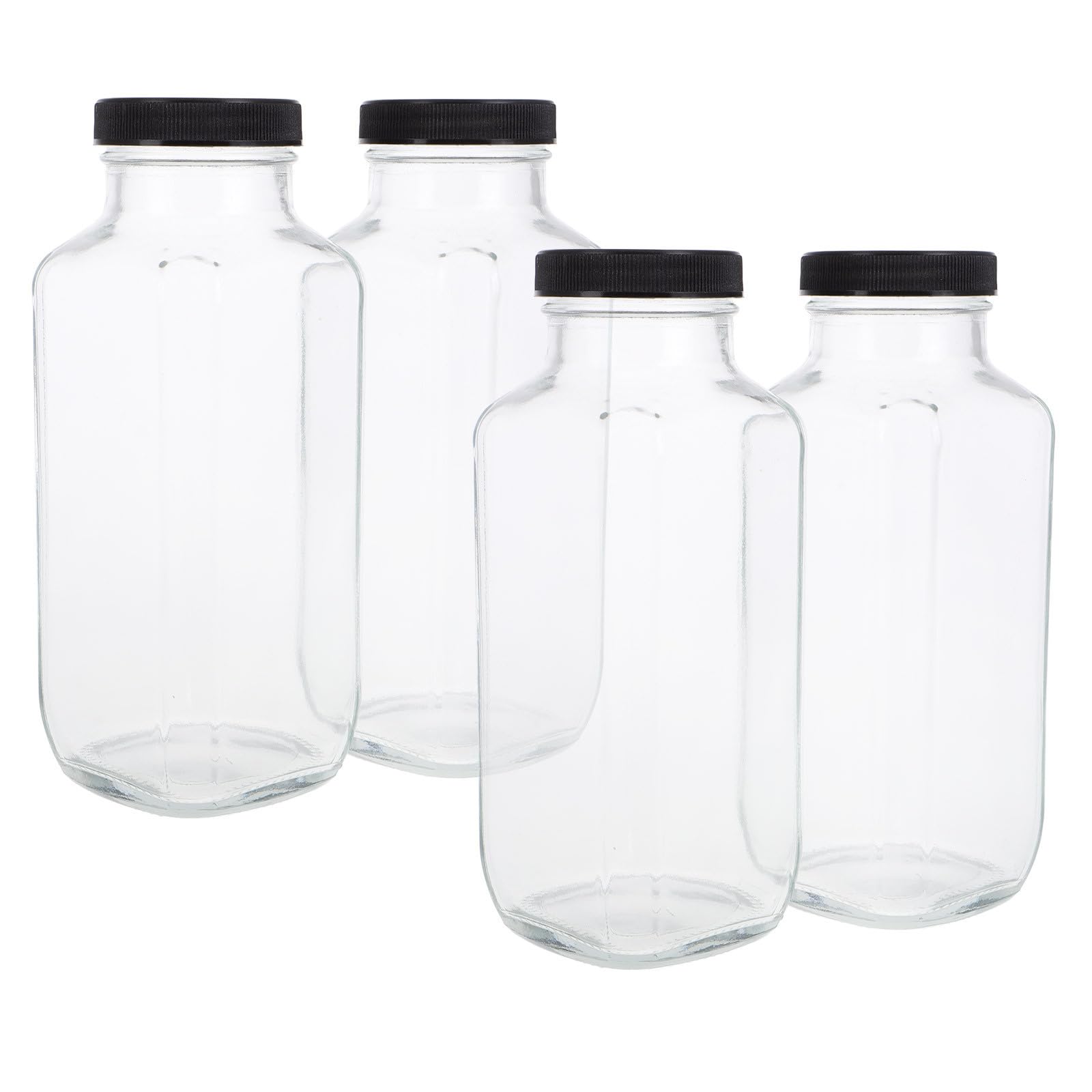 Artibetter Set 4 Bottiglie di Vetro Quadrate 500 Ml per Frullati e Succhi, Contenitori Riutilizzabili con Coperchio Ermetico, Materiale Sicuro per Ufficio e Viaggio Riutilizzabile