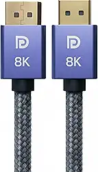 Cabo DisplayPort 1.4 8K Ultra Resistente 1,5M Blindado Trançado, 32.4Gbps, Freesync/Gsync 1080P@240Hz, 2K@165Hz, 4K@144Hz, 8K@60Hz, Conector Ouro 24K, Compatível Projetor, PC, TV, Games