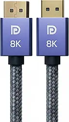 Cabo DisplayPort 1.4 8K Ultra Resistente 1,5M Blindado Trançado, 32.4Gbps, Freesync/Gsync 1080P@240Hz, 2K@165Hz, 4K@144Hz, 8K@60Hz, Conector Ouro 24K, Compatível Projetor, PC, TV, Games