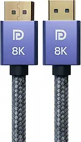 Cabo DisplayPort 1.4 8K Ultra Resistente 1,5M Blindado Trançado, 32.4Gbps, Freesync/Gsync 1080P@240Hz, 2K@165Hz, 4K@144Hz, 8K@60Hz, Conector Ouro 24K, Compatível Projetor, PC, TV, Games