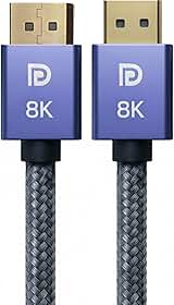 Cabo DisplayPort 1.4 8K Ultra Resistente 1,5M Blindado Trançado, 32.4Gbps, Freesync/Gsync 1080P@240Hz, 2K@165Hz, 4K@144Hz, 8K@60Hz, Conector Ouro 24K, Compatível Projetor, PC, TV, Games