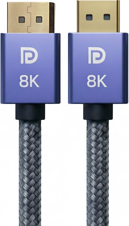 Cabo DisplayPort 1.4 8K Ultra Resistente 1,5M Blindado Trançado, 32.4Gbps, Freesync/Gsync 1080P@240Hz, 2K@165Hz, 4K@144Hz, 8K@60Hz, Conector Ouro 24K, Compatível Projetor, PC, TV, Games