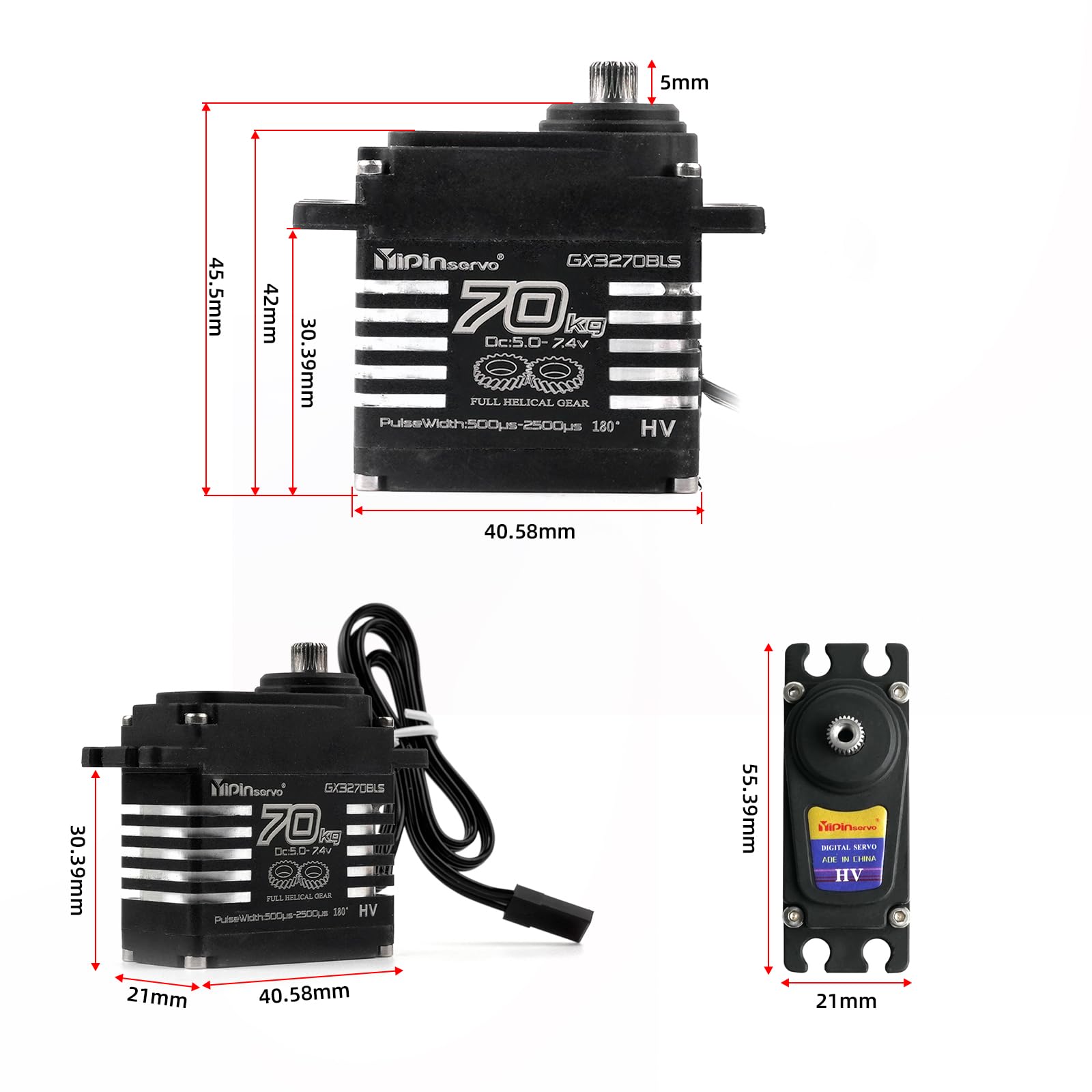 4 servos impermeables sin escobillas de 70 kg, ultra par de torsión 8.4 V, servo digital con engranajes de metal para 1/8 1/10 RC Car Crawler Truck Boat