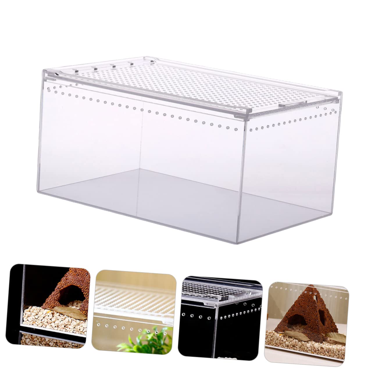 Caja de Cría Transparente Acrílica a Prueba de Fugas para Reptiles | Diseño Antiescape, Alimentación de Agua y Comida, Apta para Serpientes y Cangrejos Ermitaños