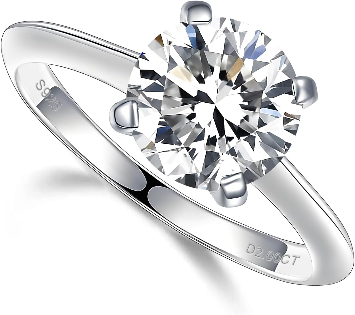 1/2CT Moissanite Solitaire Rings for Women D Color VVS1 Clarity Round Created Diamond and 925 Sterling Silver with 18K White Gold Vermeil Size 5-10