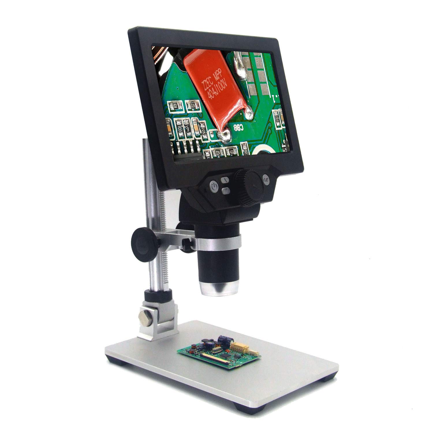EMEBAY Microscopio Digitale HD LCD da 7 Pollici Batteria Ricaricabile | Microscopio Video Elettronico, 12 MP, Microscopio Portatile con Supporto in Metallo