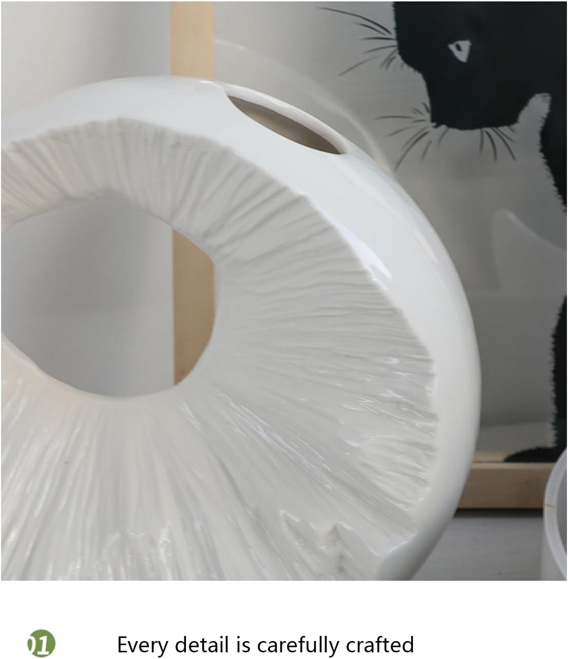 White Ceramic Decorative Vase, Square with Circular Cutout | Sunbeam Frame Design, Home & Office Decor
