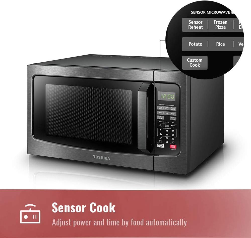 Toshiba EM131A5C-BS Microwave Oven with Smart Sensor, Easy Clean Interior, ECO Mode and Sound On/Off, 1.2 Cu.ft, 1100W, Black Stainless Steel (Renewed)