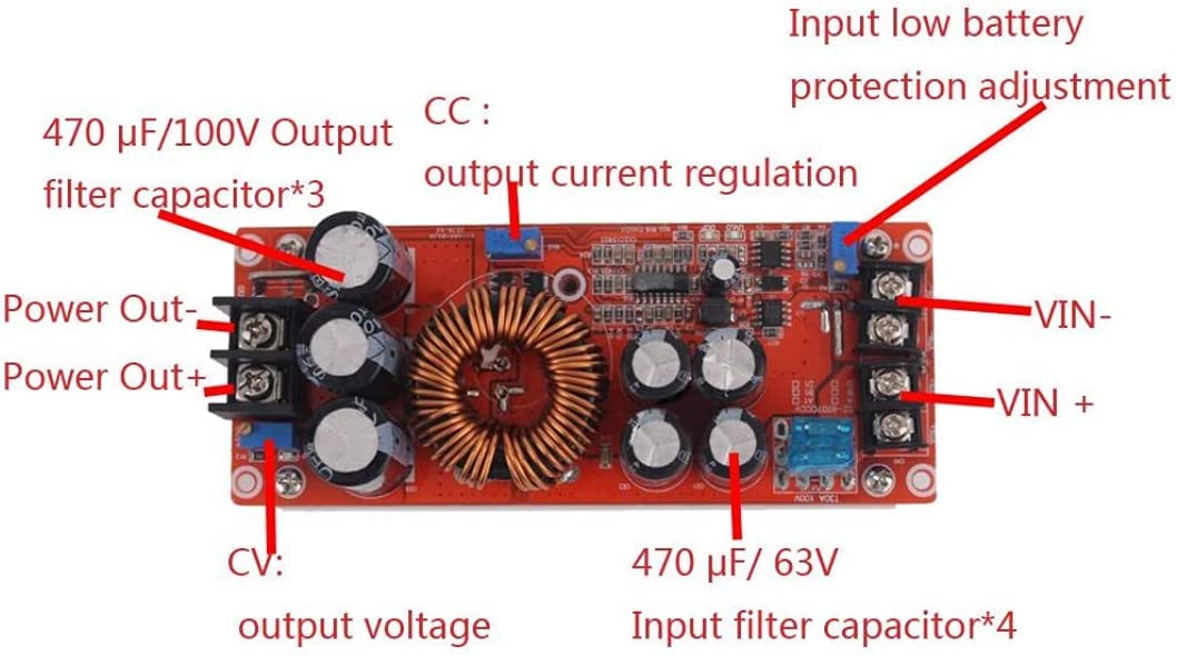 Aideepen 1200W 20A DC-DC Boost Converter, Aufwärtswandler Konstante Stromversorgungsmodul 10,5-60V bis 12V-80V