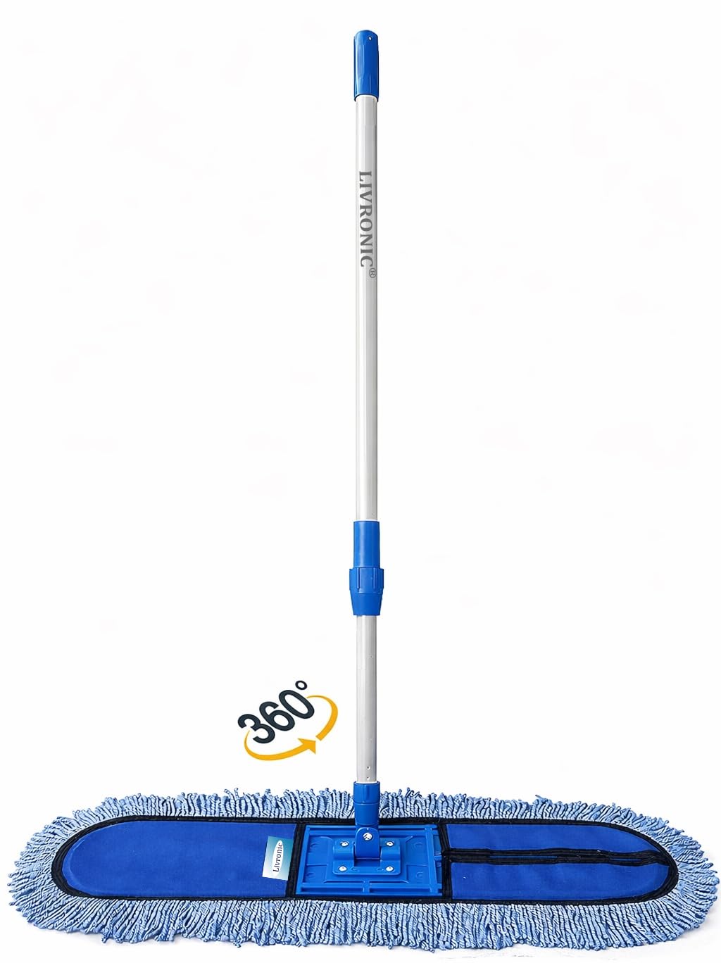 Livronic® Wet and Dry Cotton Pad Floor Mop with 5 Feet Long Handle, 24 inch Head (Blue) (24 INCH Wet and Dry MOP), Plastic