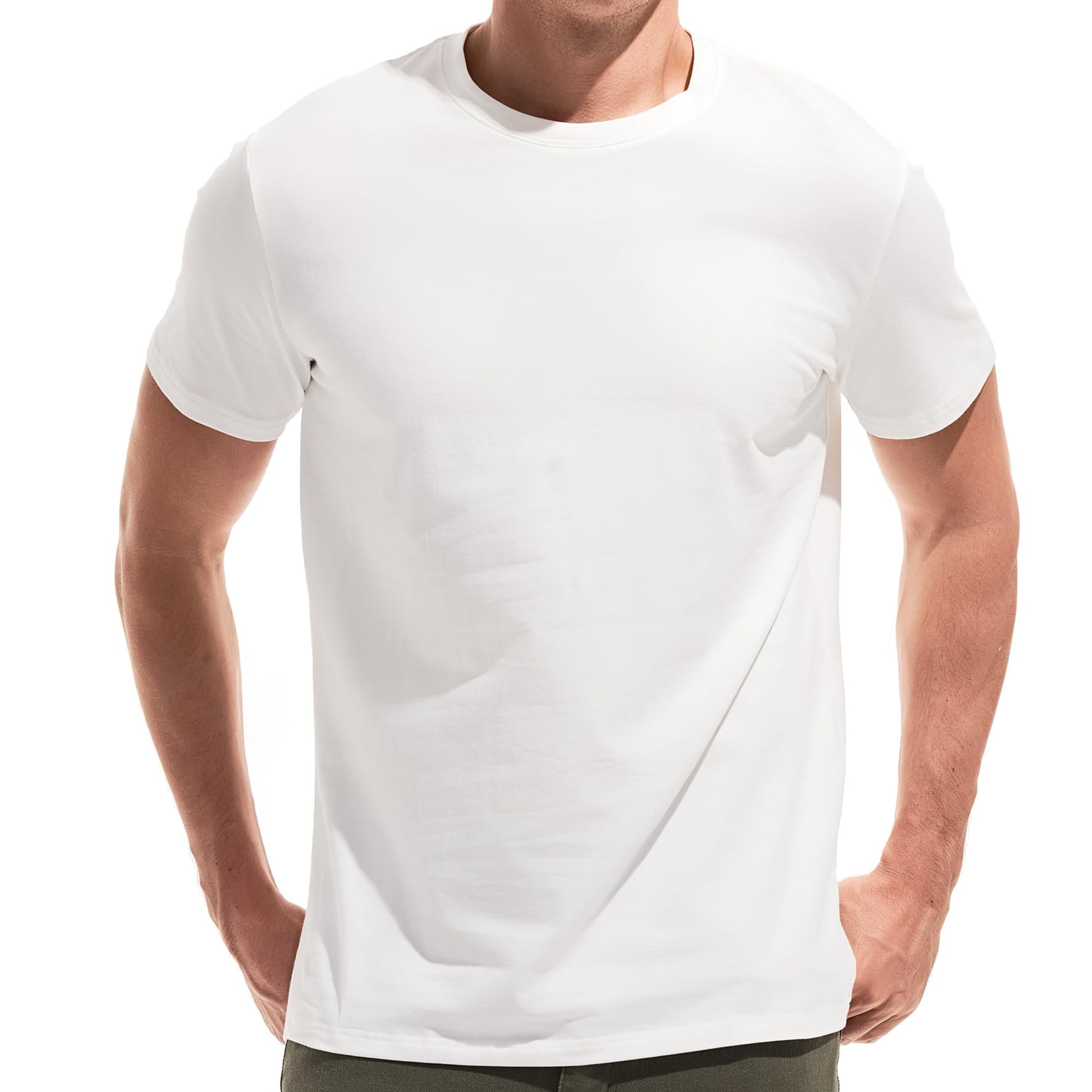 Sponsored Ad – Mens T Shirt - Short Sleeve Crew Neck Soft Fitted Elastic Tees Fresh Classic Tshirts