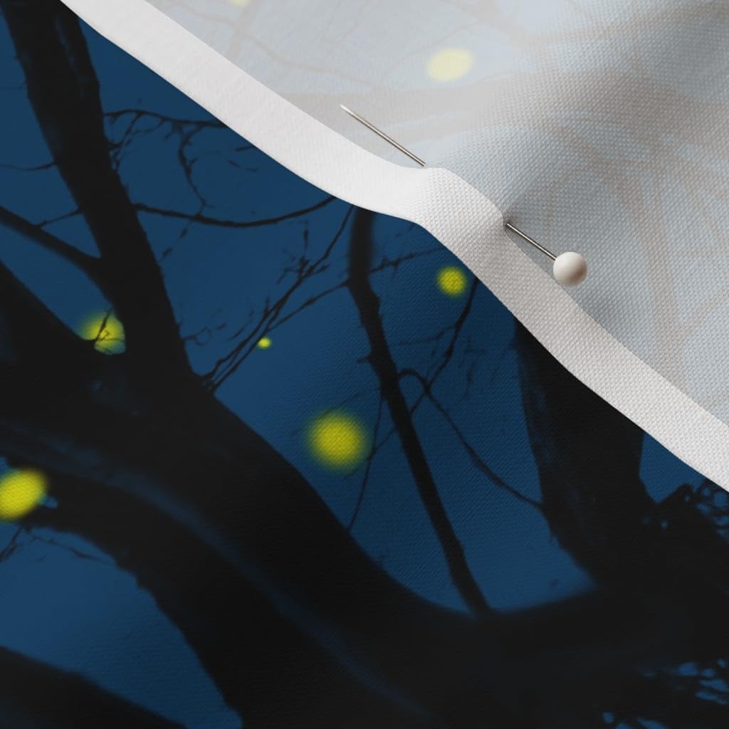 Spoonflower Fabric - Summer Magic Fireflies Trees Lightning Bug Blue Chartreuse Tree Printed on Petal Signature Cotton Fabric by The Yard - Sewing Quilting Apparel Crafts Decor