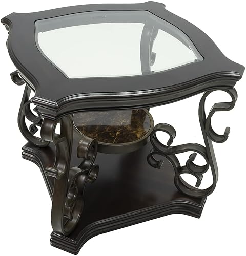 Miniatura 8 de Henf Mesa auxiliar tradicional de madera maciza mesa auxiliar rústica de vidrio de 3 niveles con estante de almacenamiento mesita de noche con parte