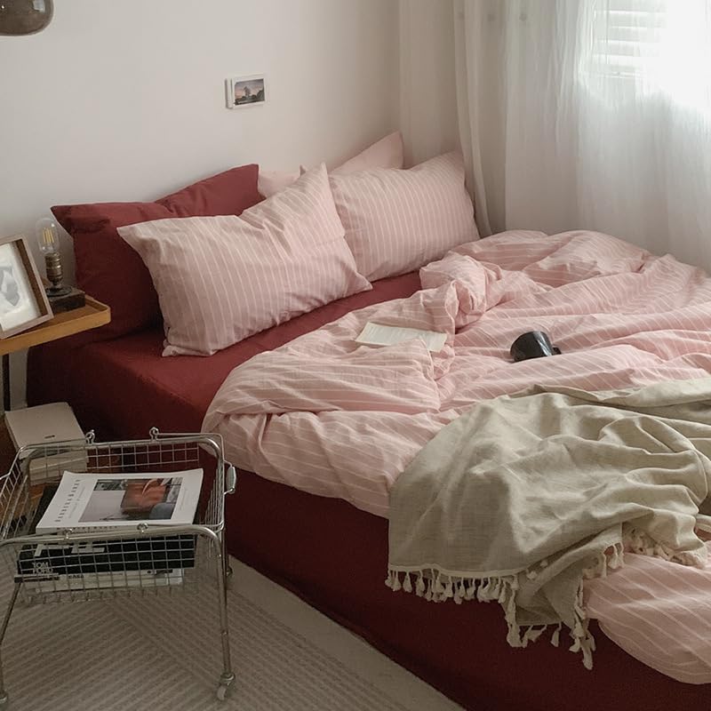 Image of Striped Duvet Cover Set Twin Size,Pink Stripes Patterned 2Pcs Bedding Set for Kids Adults,Soft Breathable Microfiber Comforter Cover All Season with Zipper Closure and 1 Pillowcase