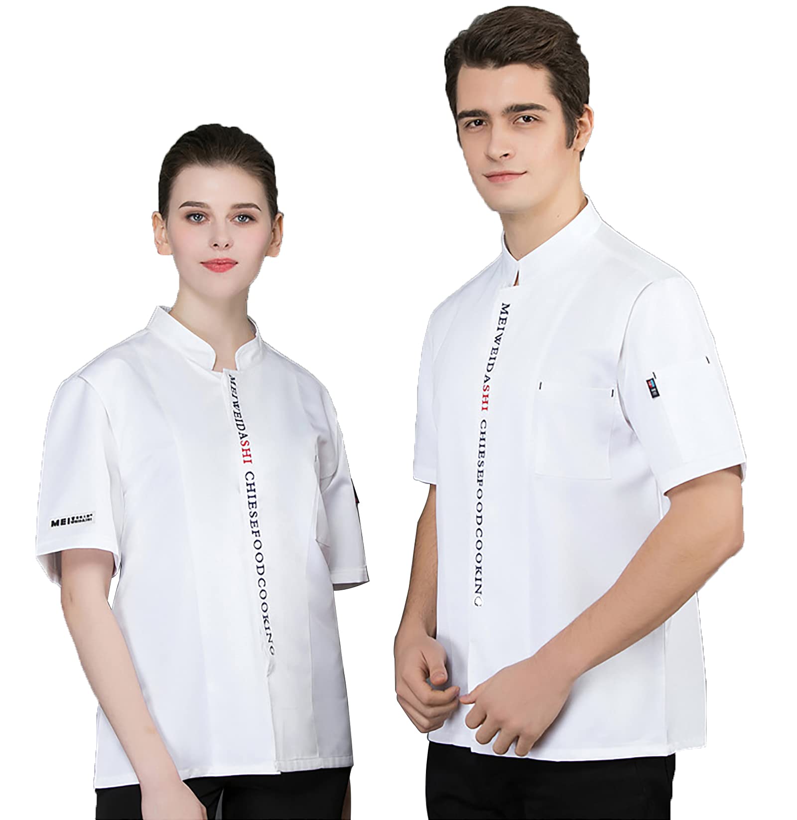 Unisex Women's Chef Jacket Coat Multi Color Breathable Short Sleeve Chef Uniform Mesh Back Lightweight Button Chef Kitchen Shirt Uniform for Restaurant Hotel Kitchen,white,L