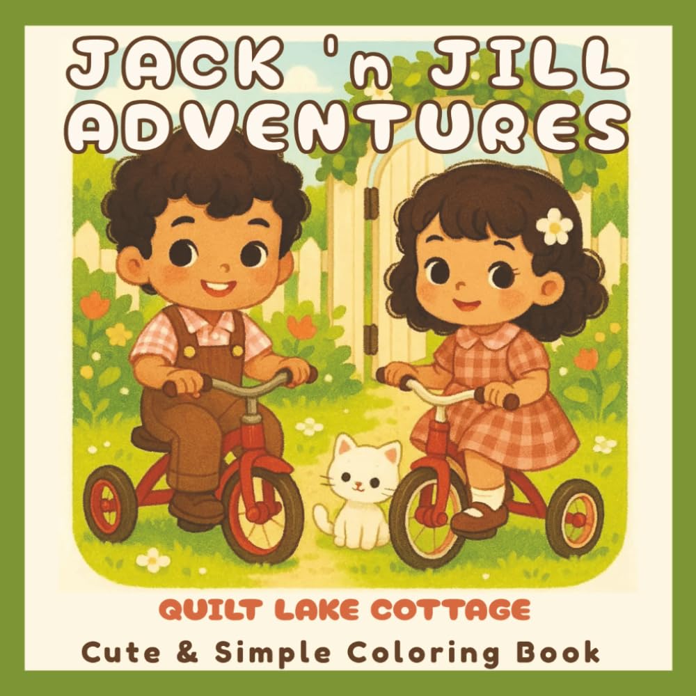 Jack n’ Jill Adventures ~ Quilt Lake Cottage: Cute and Simple Coloring Book for Adults and Teens Featuring Wholesome Kawaii Cottage Scenes, Cozy ... and Easy Bold Designs for Relaxation and Joy