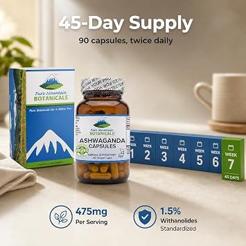 Pure Mountain Botanicals Ashwagandha Capsules - 90 Ct Organic Root Extract