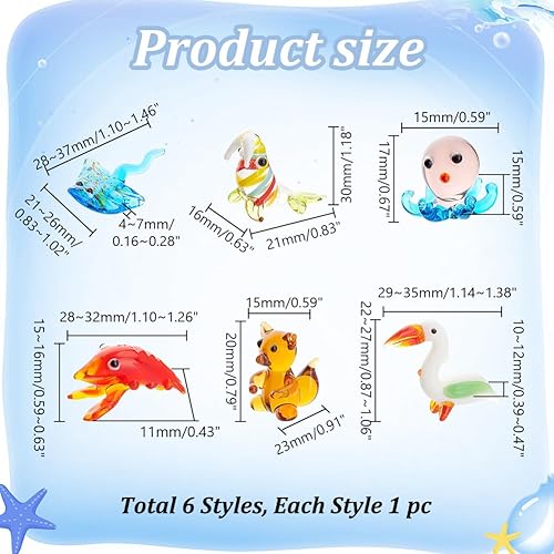 Miniatura 2 de AHANDMAKER 6 figuras de animales pequeños, 6 estilos de figuras de animales de vidrio para decoración del hogar de mesa, manta de pájaro, morsa,