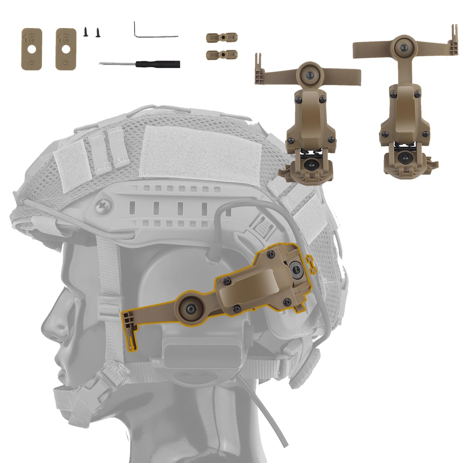 ARC Helmet Rail Universal Adapter Attachment Kit For Tactical Headset, Free Angle Tactical Headset Rail Mount(Brown)