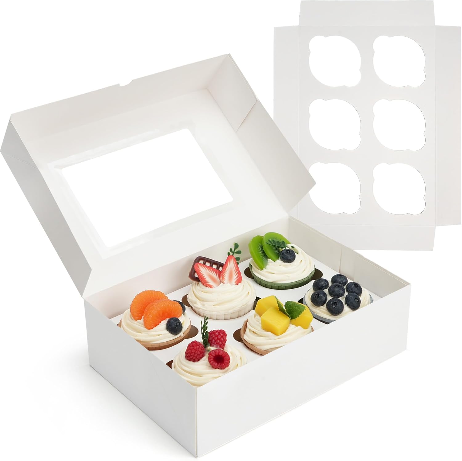 LotFancy 12 Pack Cupcake Boxes 6 Count, Auto-Pop up Cupcake Containers with Window Holding 72 Standard Cupcakes, Food Grade Disposable Pastry Boxes