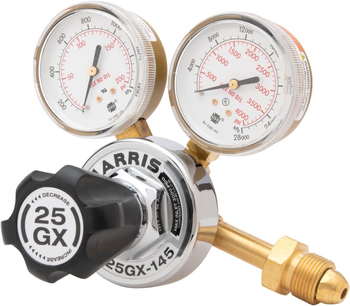Harris 25GX-145-580 Pressure Regulator, 0 - 145 PSIG, Forged Brass