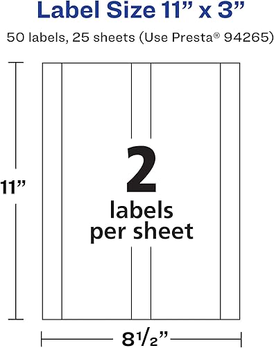 Miniatura 5 de Avery Etiquetas rectangulares impermeables duraderas, 11 x 3 pulgadas, 50 en total, resistentes al aceite y al desgarro, impermeables, imprimibles