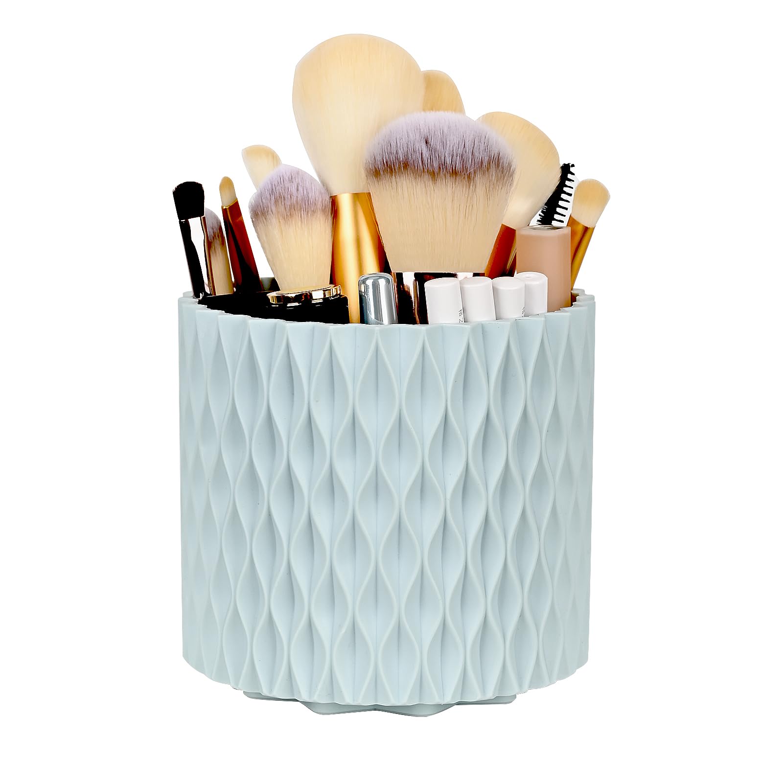 Wafjamf Haze Blue Makeup Organiser Brush Holder 360 Rotating Cosmetics Organizer Large Capacity Storage Box For Vanity Desktop Bathroom Countertop 5 Slot Makeup Brushes Container