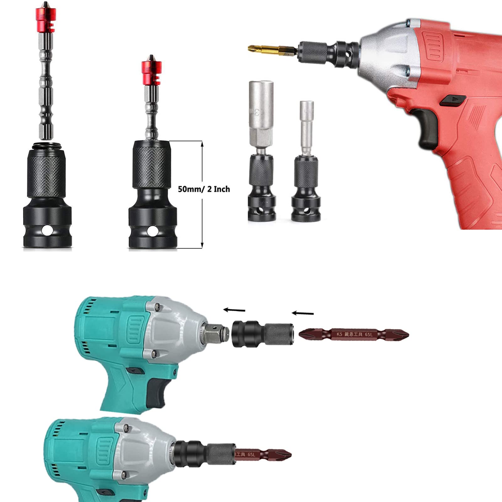 Stecknuss-Adapter Set – 4 Stück, 1/2 Zoll Auf 1/4 Zoll, Teleskopierbar